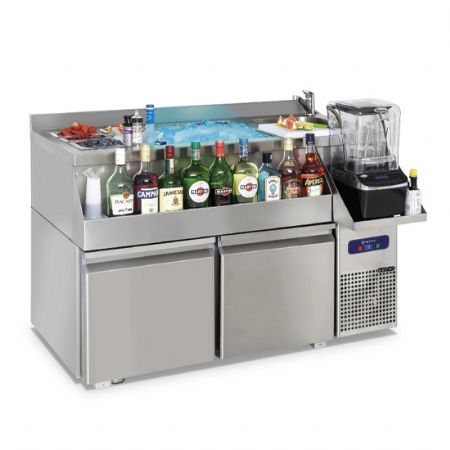 Station bar cocktail professionnelle rfrigre  2 tiroirs avec vasque et bac  glace avec fauxfond 1200x600 mm