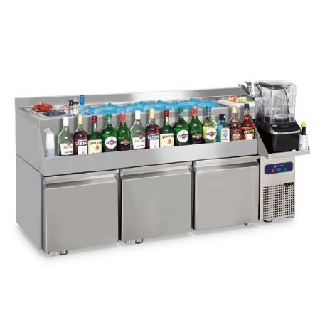 Station bar cocktail professionnelle rfrigre  3 tiroirs avec vasque et bac  glace avec fauxfond 1600x600 mm