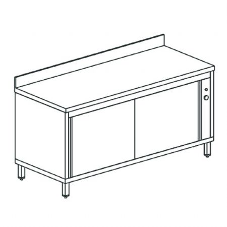 Table de travail avec armoire chauffante avec portes coulissantes et dosseret 1000x600 mm