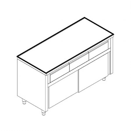 Table de travail avec armoire neutre avec 2 tiroirs horizontaux avec portes coulissantes sans dosseret 1200x600 mm