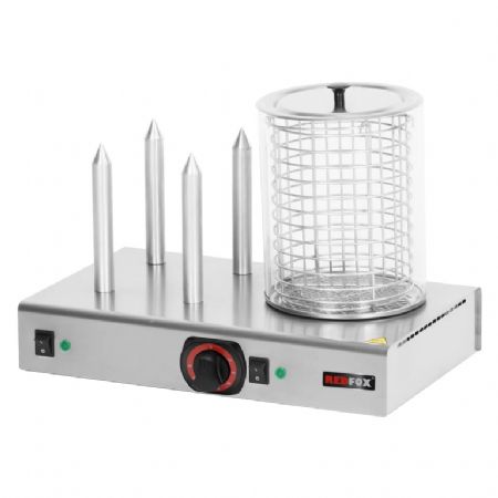 Machine  hot dog pour cuisines professionnelles 4 plots avec un panier avec manchon en verre