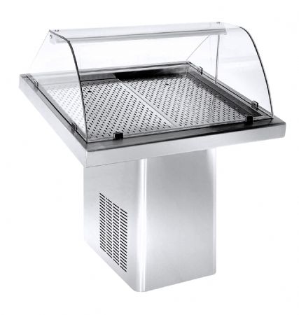 Comptoir professionnel rfrigr statique  poisson avec vitre curbe et fermeture arrire 1000 mm