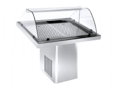 Comptoir professionnel rfrigr statique  poisson avec vitre curbe et fermeture arrire 1440 mm