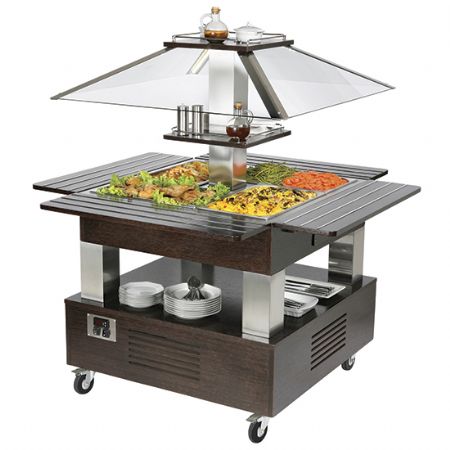 Ilot buffet self service chauffant  bain marie 4x GN 1/1 h=150 mm hotte pas abaissable