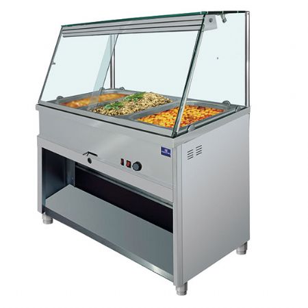 Comptoir bain marie 4x GN 1/1 avec vitre vertical +30/+90C