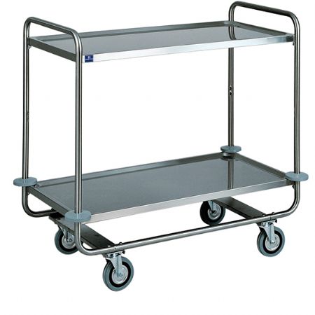 Chariot de service professionnel en inox avec 2 niveaux 1050x550 mm