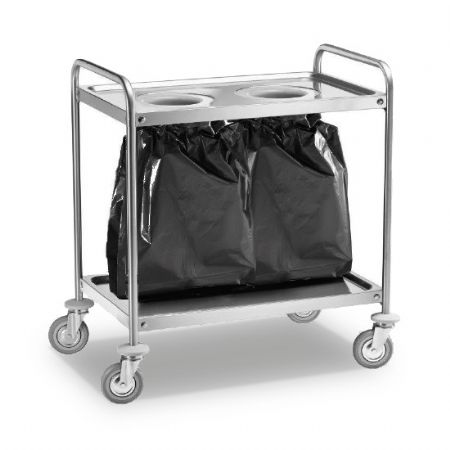 Chariot  poubelles pro en inox avec 2 trous pour 2 sacs