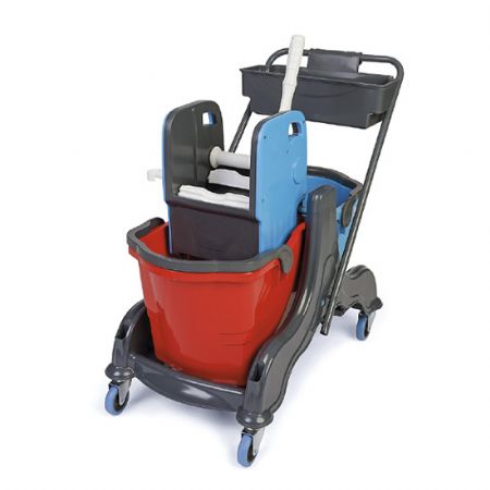 Chariot  franges capacit 2x 25 + 2x 5 litres avec tagre  ustensiles