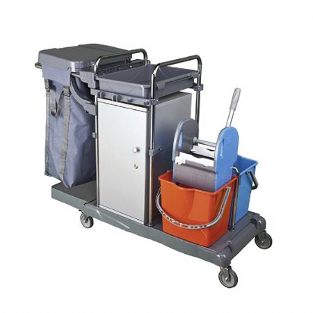 Chariot de nettoyage pro avec porte-sac et armoire