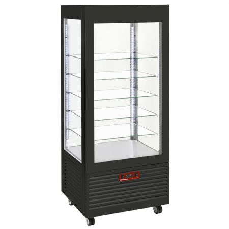 Vitrine 4 faces T ngative, 5 tagres en verre , ventile, 480 Lit, NOIRE 800x630x1850 mm