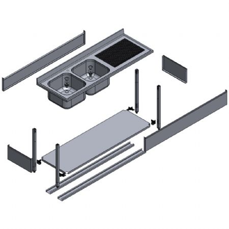 Plonge 1 cuve et 1 gouttoir   droite avec pitement - 1200 x 600 x 880/900(+100)mm