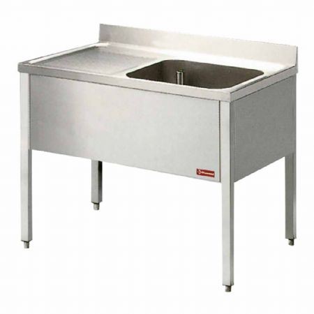 Plonge 1 cuve et 1 gouttoir   gauche avec pitement - 1200 x 600 x 880/900(+100)mm