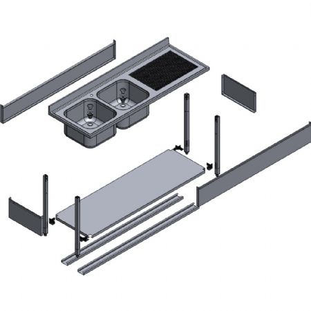 Plonge 2 cuves et 1 gouttoir  droite, avec pitement 1600x700x880/900(+85) mm