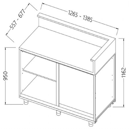 Comptoirs de bar neutres avec prdisposition pour tablette service (droite) 1265/1385x550x1162 mm