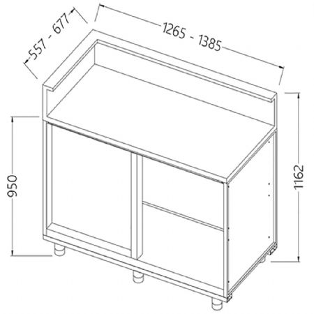 Comptoirs de bar neutres avec prdisposition pour tablette service (gauche) 1265/1385x550x1162 mm