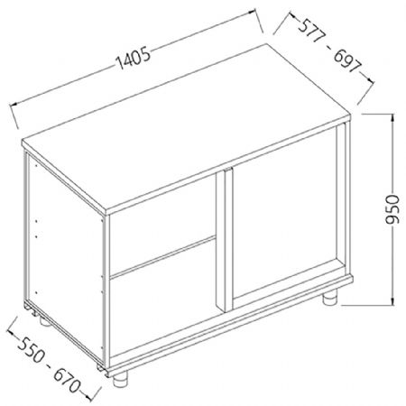 Meuble arrire angulaire droite neutre - caisse 1405x550x950 mm