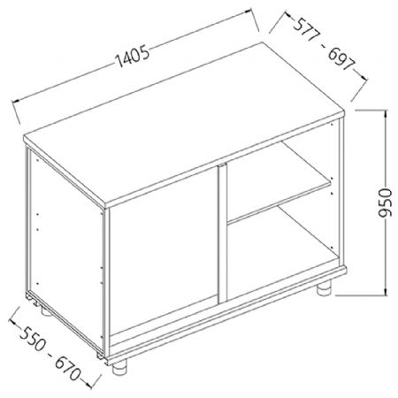 Meuble arrire angulaire gauche neutre - caisse 1405x550x950 mm