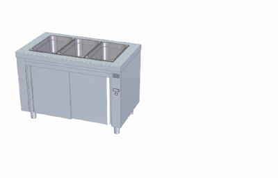 Meuble inox bain-marie ventil avec rserve chaude 3 bacs GN1/1-150 - 1200x700x850 mm