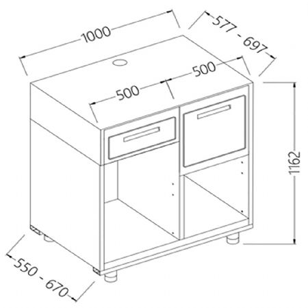 Comptoir pour machine  caf L 1000 mm 1000x550x1162 mm