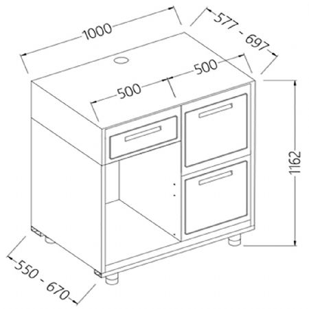 Comptoir pour machine  caf L 1000 mm 1000x550x1162 mm