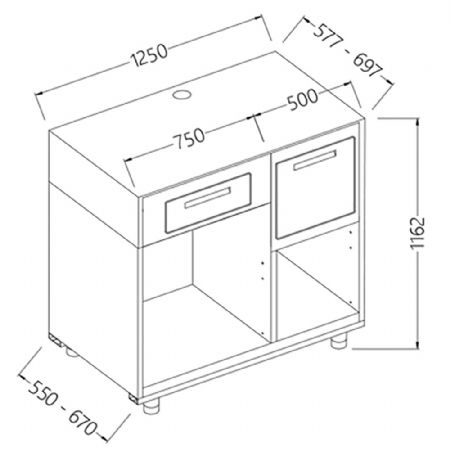 Comptoir pour machine  caf L 1250 mm 1250x550x1162 mm