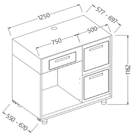 Comptoir pour machine  caf L 1250 mm 1250x550x1162 mm