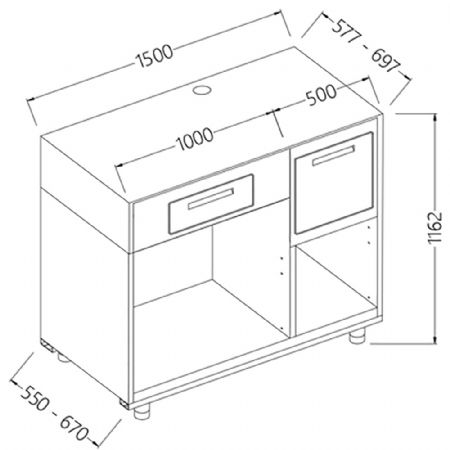 Comptoir pour machine  caf L 1500 mm 1500x550x1162 mm