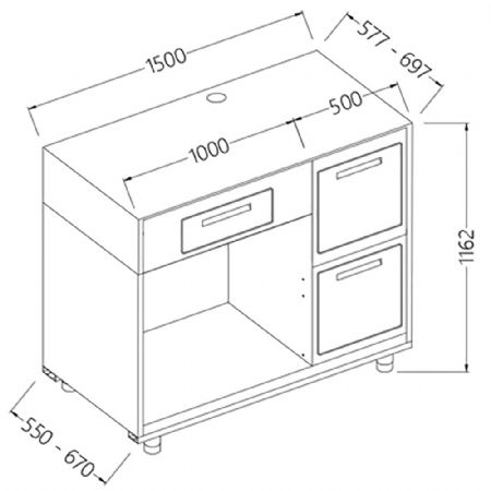 Comptoir pour machine  caf L 1500 mm 1500x550x1162 mm