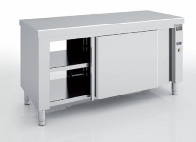 Meuble chaud en inox sans dessus avec portes coulissantes - 1600x600x850 mm