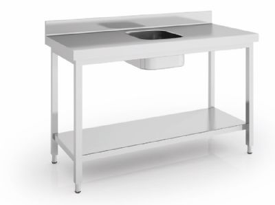 Table de chef inox adosse avec tagre bac au centre - 1000x600x850 mm