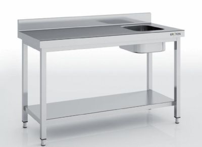 Table de chef inox adosse avec tagre bac  droite - 1000x600x850 mm