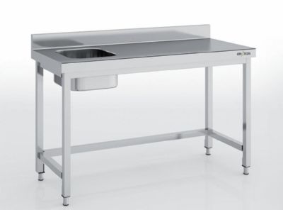 Table de chef inox adosse sans tagre bac  gauche - 1000x600x850 mm