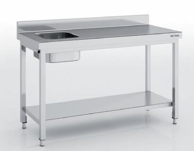 Table de chef inox adosse avec tagre bac  gauche - 1000x600x850 mm