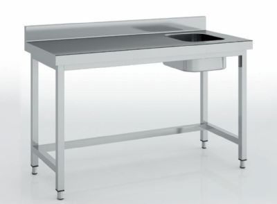 Table de chef inox adosse sans tagre bac  droite - 1300x600x850 mm