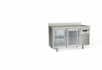 Table inox ngative avec dosseret et 2 portes vitres -  1495x600x850 mm