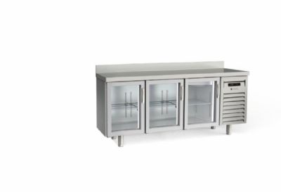 Table inox ngative avec dosseret et 3 portes vitres -  2020x600x850 mm