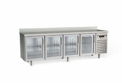 Table inox ngative avec dosseret et 4 portes vitres -  2055x730x2040 mm