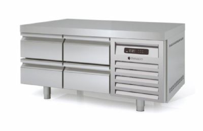 Meuble soubassement inox froid positif avec 2x2 tiroirs GN 1/1 - 1345x700x600 mm