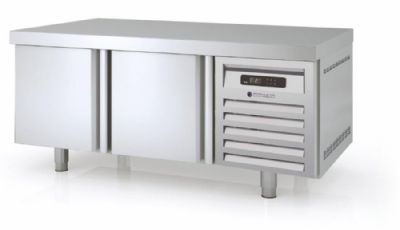 Meuble soubassement inox froid positif avec 2 portes pleines - 1345x700x600 mm