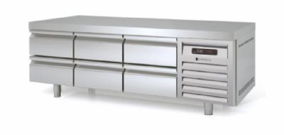 Meuble soubassement inox froid positif avec 3x2 tiroirs GN 1/1 - 1795x700x600 mm