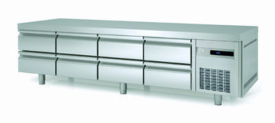 Meuble soubassement inox froid positif avec 4x2 tiroirs GN 1/1 - 2220x700x600 mm