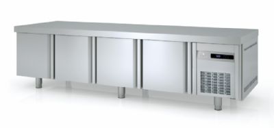 Meuble soubassement inox froid positif avec 4 portes pleines - 2220x700x600 mm