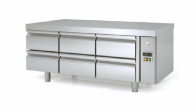 Meuble soubassement inox positif groupe  distance avec 3x2 tiroirs GN 1/1 - 1945x700x600 mm