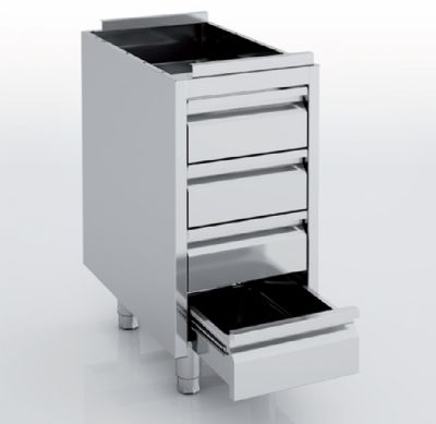 Meuble neutre inox sans dessus - 4 tiroirs - 400x600x850 mm