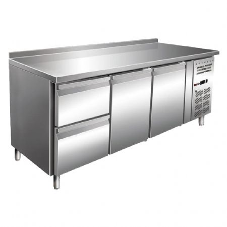 Table rfrigre pour cuisines professionnelles positive GN 1/1 - 2 portes + 2 tiroirs avec dosseret