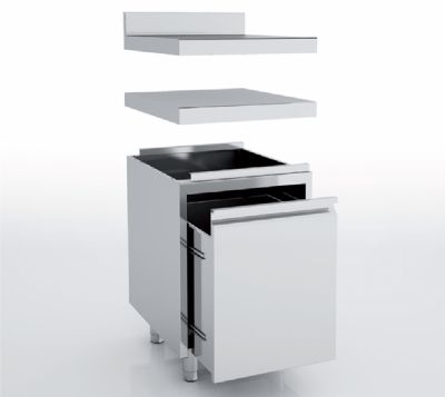 Meuble neutre inox avec dosseret - tiroir  dchets - 600x600x850 mm