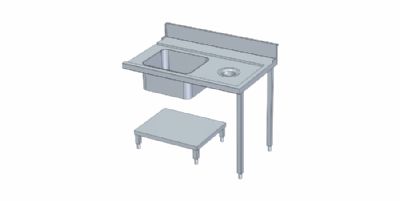 Table de pr lavage murale avec trou vide-dchets  droite avec support - 1200x750x850 mm