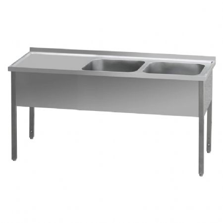 Table de lavage pour cuisine professionnelle 140x60x90 cm 2 viers gouttoir gauche