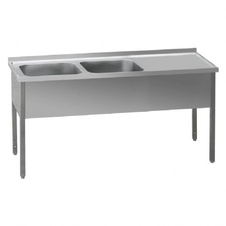 Table de lavage pour cuisine professionnelle 140x60x90 cm 2 viers gouttoir droit