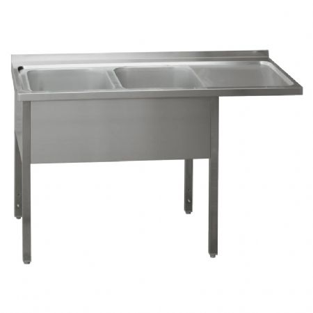 Table de lavage pour cuisine professionnelle 150x70x90 cm 2 viers gouttoir droit